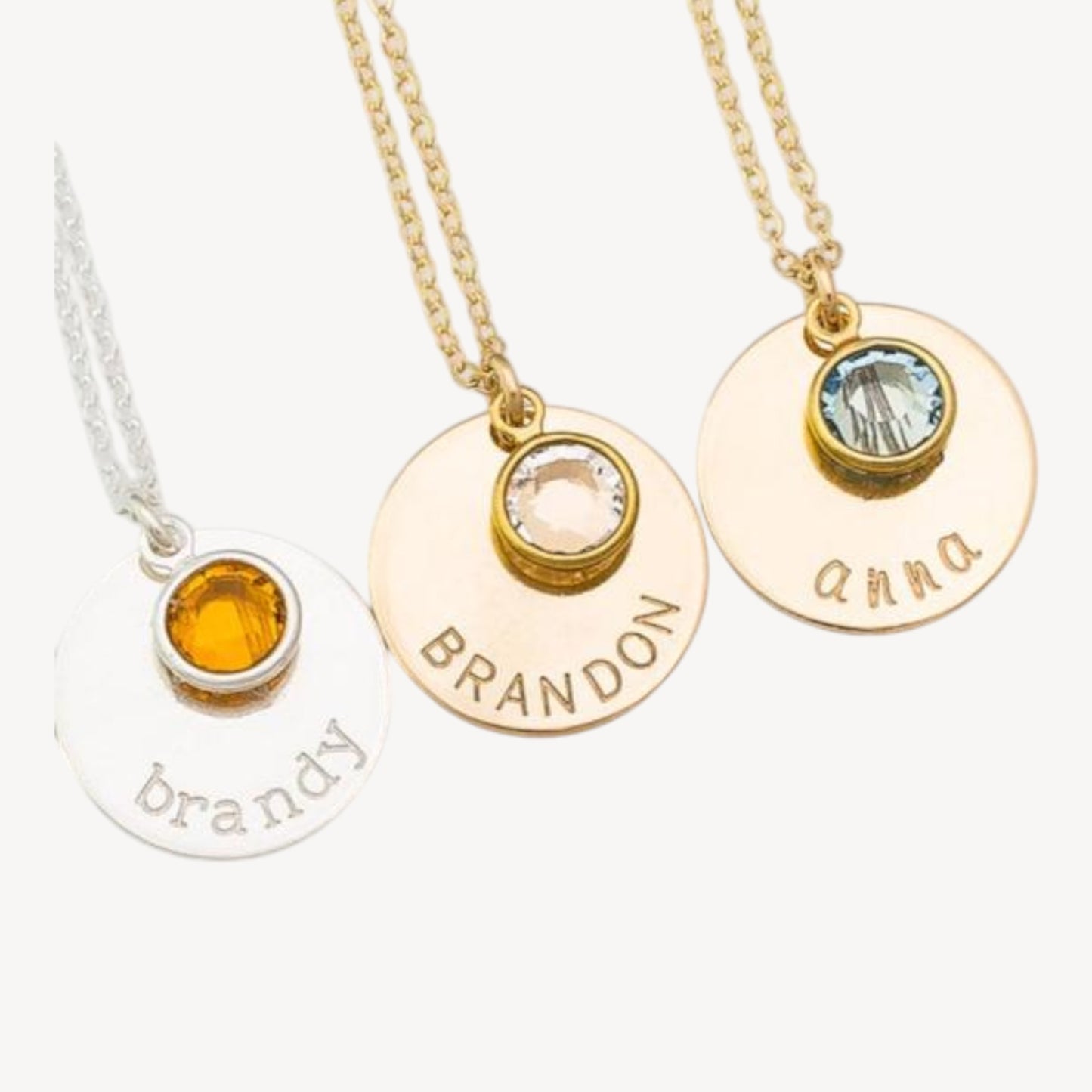 Custom Name Necklace with Birthstone, 5/8" Disc