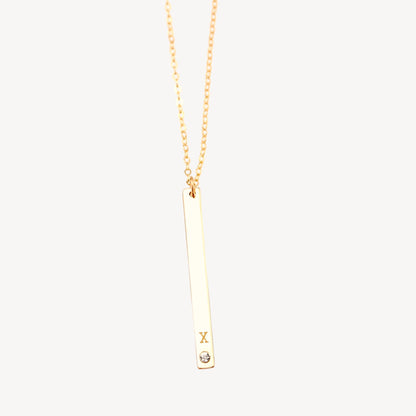 Long Skinny Vertical Bar Necklace With Crystal Diamond