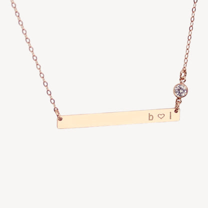 Minimalist Long Skinny Bar Necklace With Zirconia, 1.5" Bar