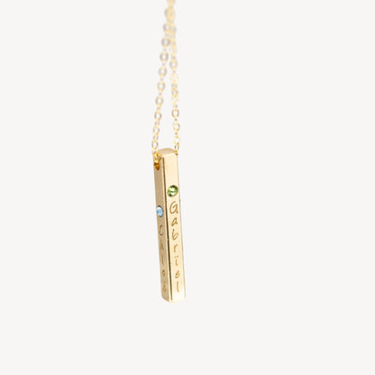 Personalized Four Sided Name Bar Necklace with Birthstone