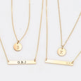 Double Layered Skinny Bar and Small Charm Necklace Set, 0.40" Disc & 1.25" Bar