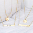 Double Layered Skinny Bar and Small Charm Necklace Set, 0.40" Disc & 1.25" Bar