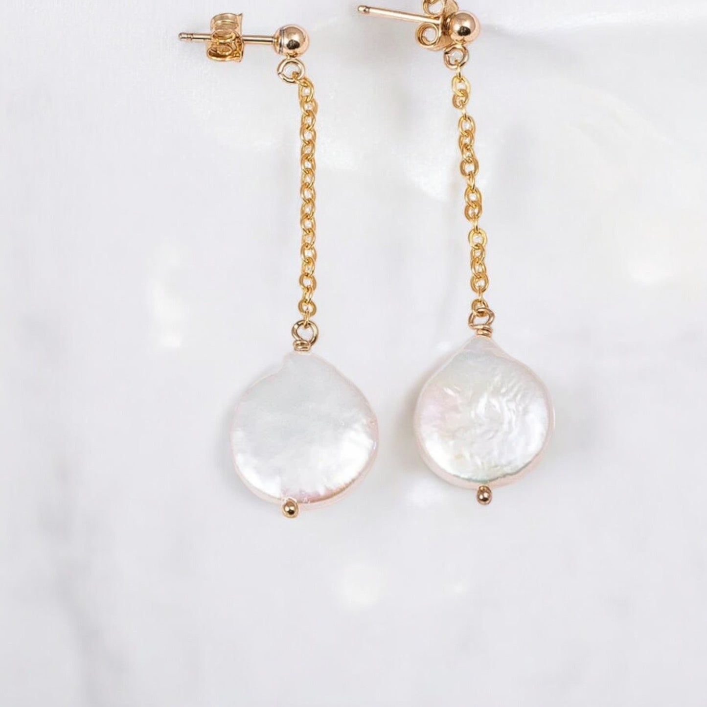 Threader Coin Pearl Earrings,