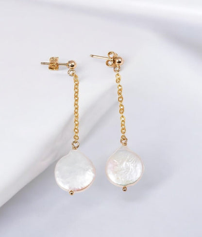 Threader Coin Pearl Earrings,