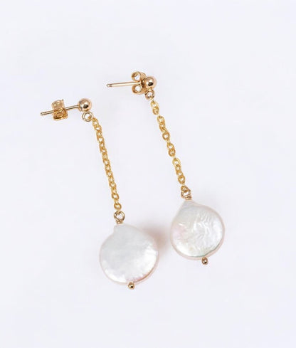 Threader Coin Pearl Earrings,