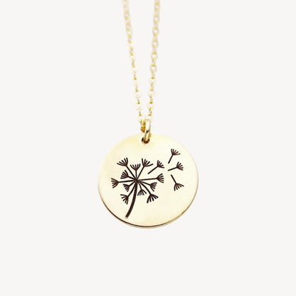 Dandelion Pendant Necklace, 5/8" Disc