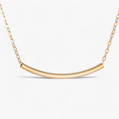 Dainty Curve Tube Bar Necklace, 1.25" Bar