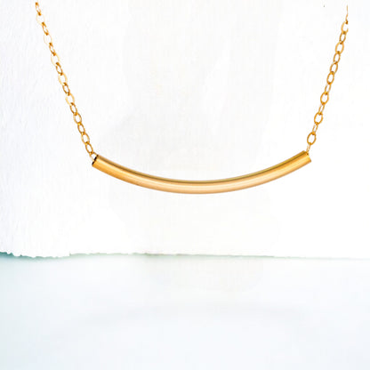 Dainty Curve Tube Bar Necklace, 1.25" Bar