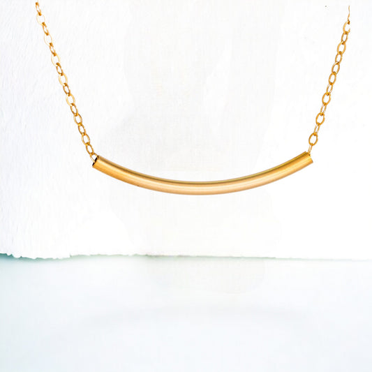 Dainty Curve Tube Bar Necklace, 1.25" Bar