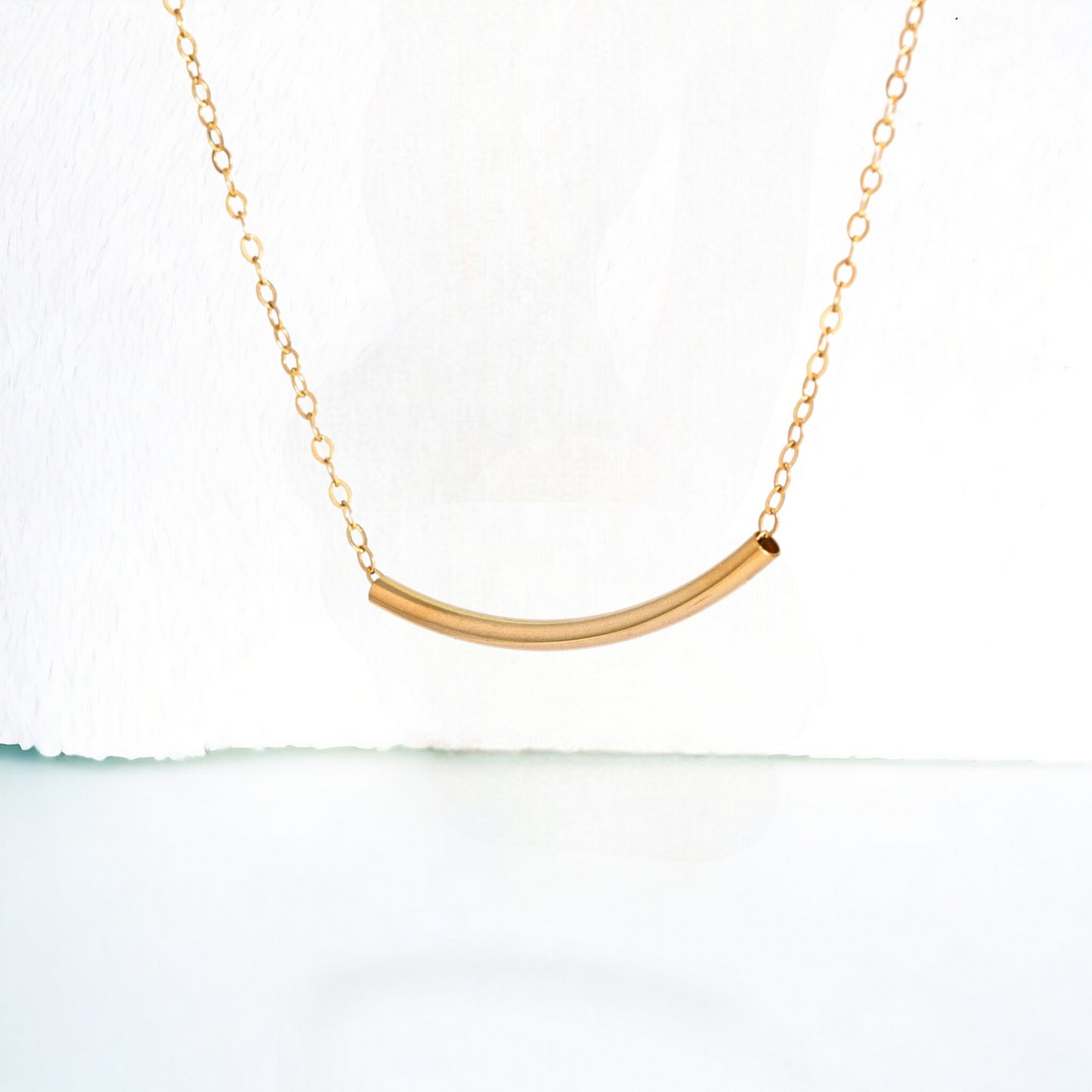 Dainty Curve Tube Bar Necklace, 1.25" Bar