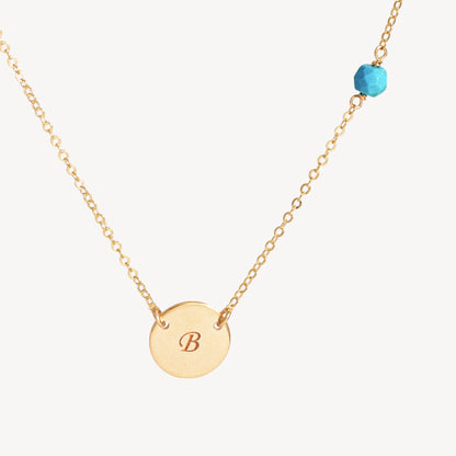 Initial Disc and Gemstone Necklace, 7/16" Disc