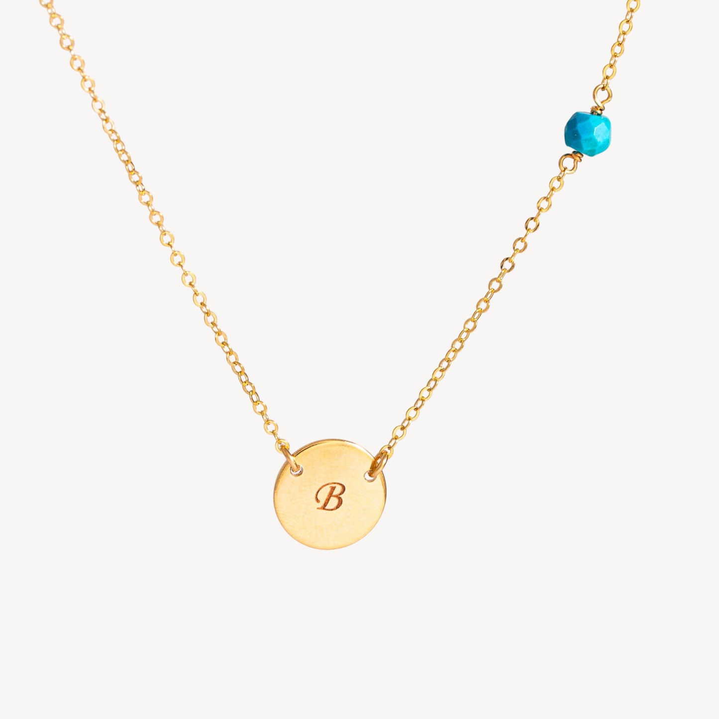 Initial Disc and Gemstone Necklace, 7/16" Disc