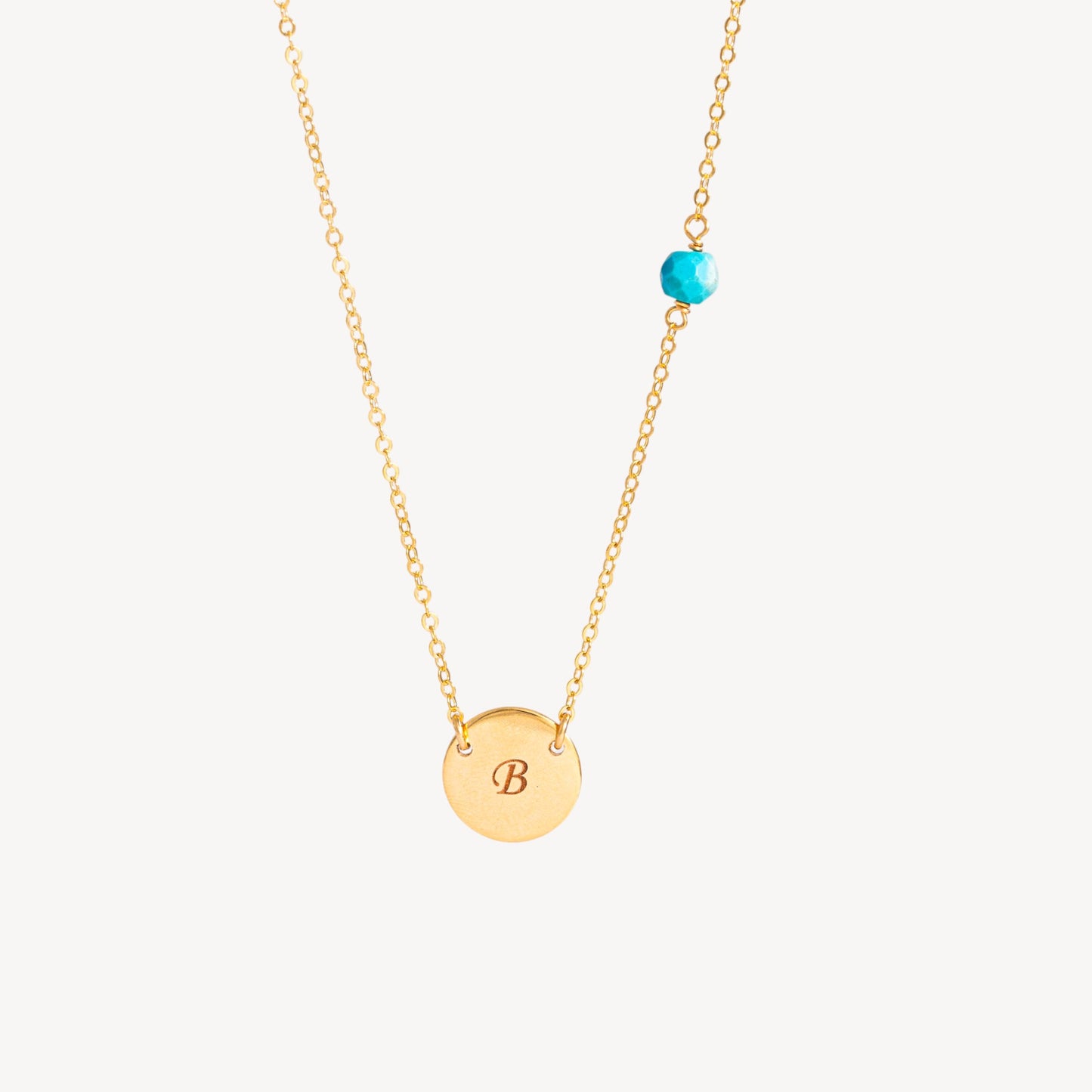 Initial Disc and Gemstone Necklace, 7/16" Disc