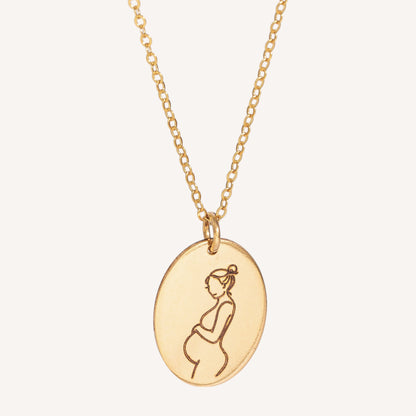 Mother and Grandmother Oval Disc Pendant Sketch Necklace