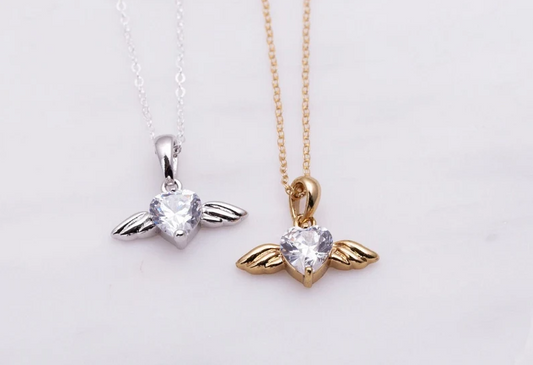 Heart and Angel Wings Cubic Zirconia Necklace