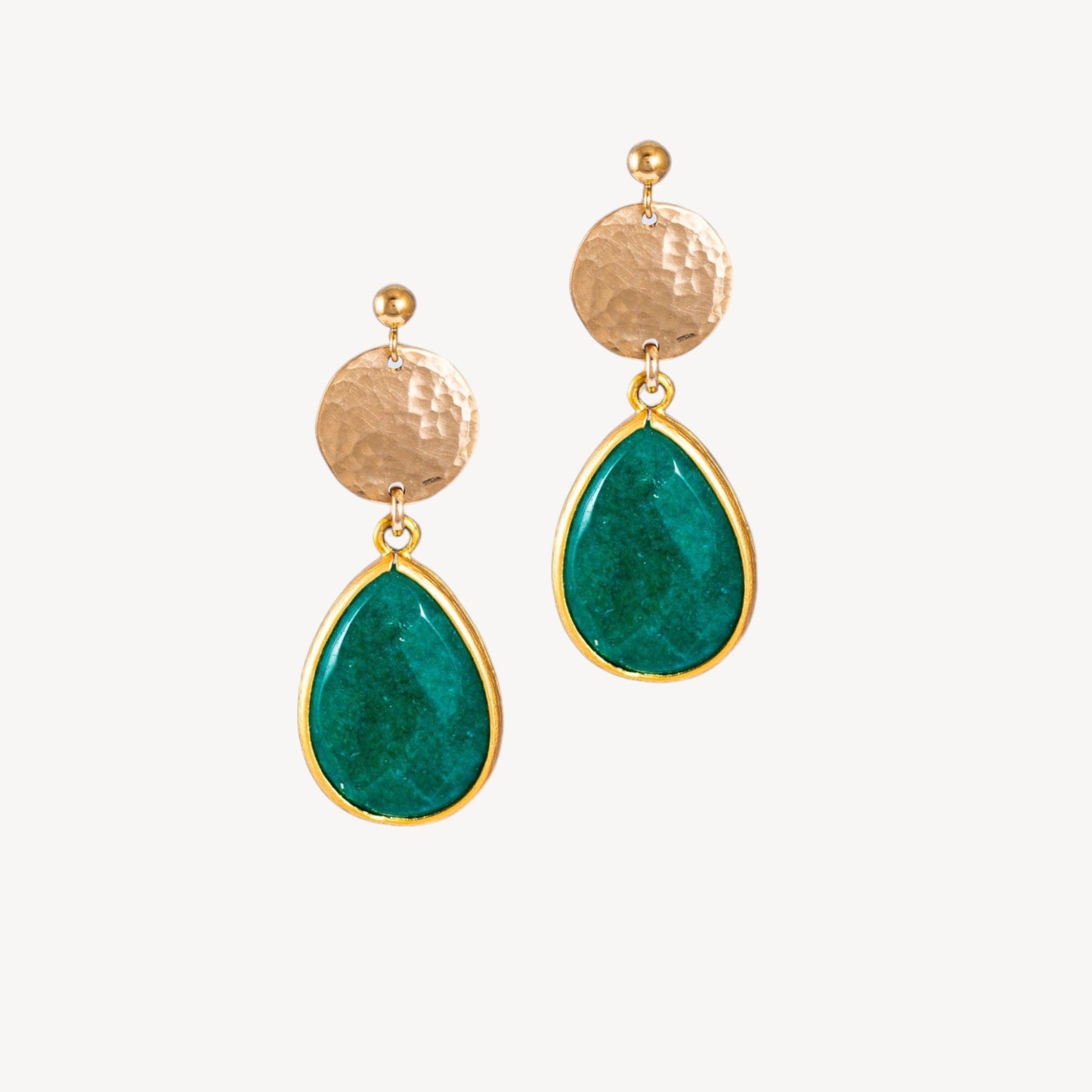 Teardrop Trimmed Emerald Stone Stud Earrings