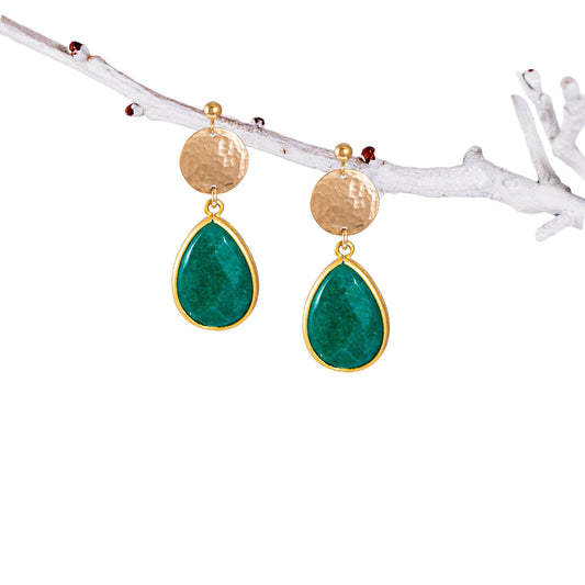 Teardrop Trimmed Emerald Stone Stud Earrings