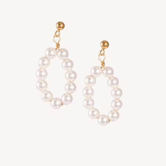 White Pearl Dangle Stud Earrings