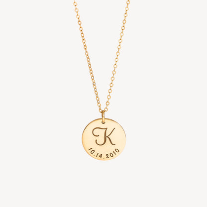 Mother Necklace with Kids Initial, 5/8" Disc