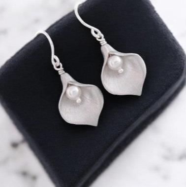 Calla Lily and Swarovski Pearl Earrings