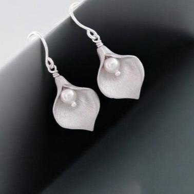 Calla Lily and Swarovski Pearl Earrings