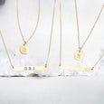 Double Layered Skinny Bar and Small Charm Necklace Set, 0.40" Disc & 1.25" Bar