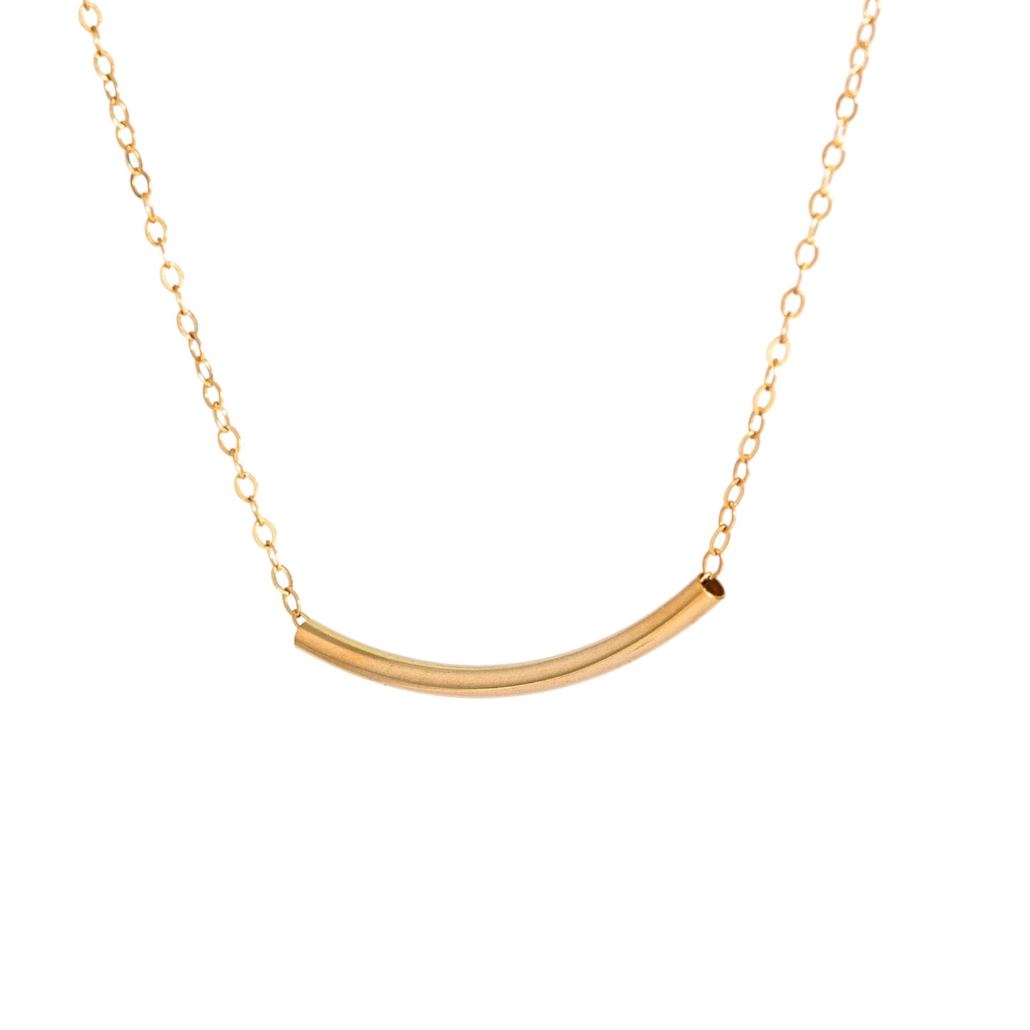 Dainty Curve Tube Bar Necklace, 1.25" Bar