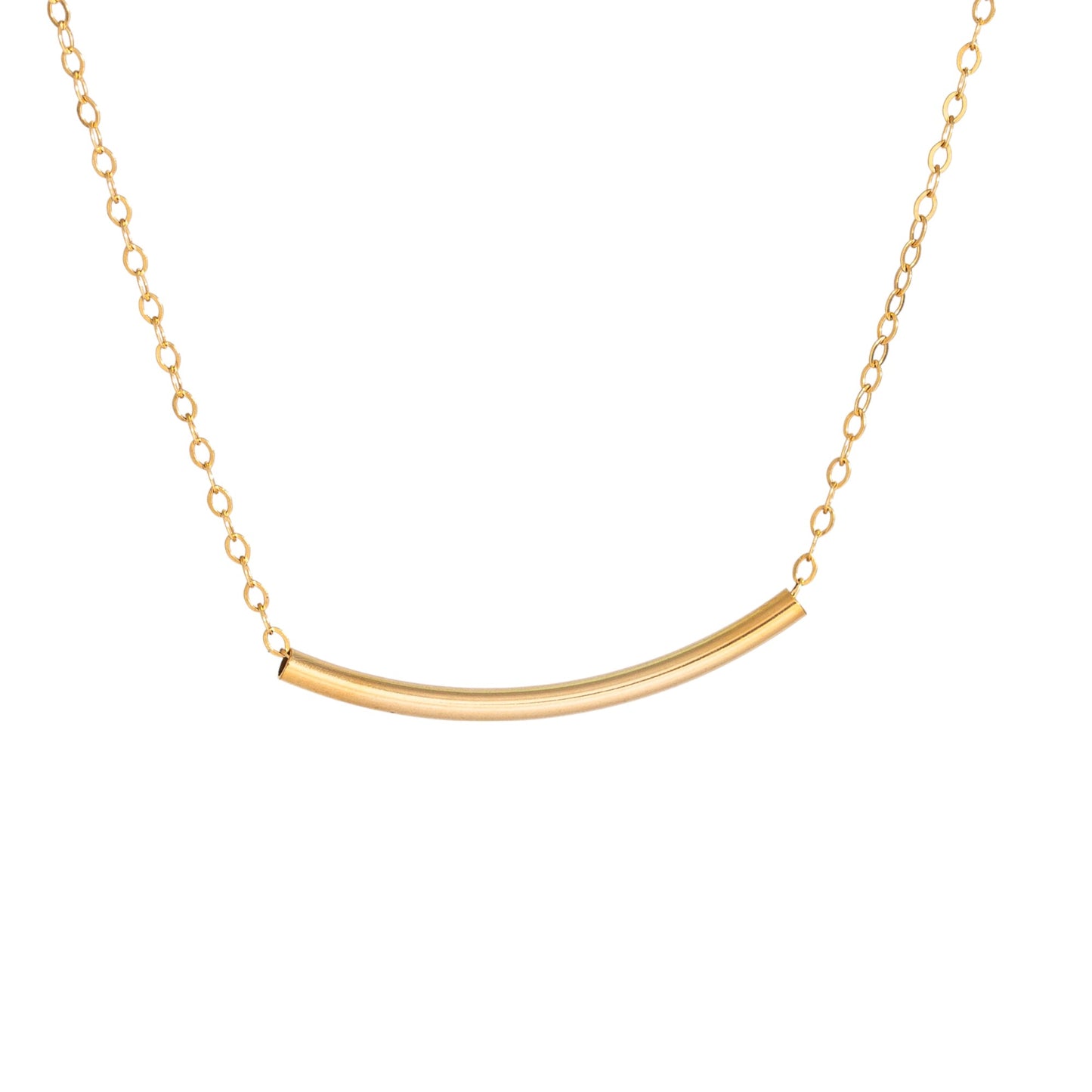 Dainty Curve Tube Bar Necklace, 1.25" Bar