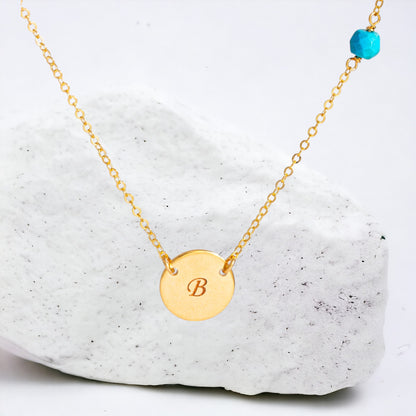 Initial Disc and Gemstone Necklace, 7/16" Disc