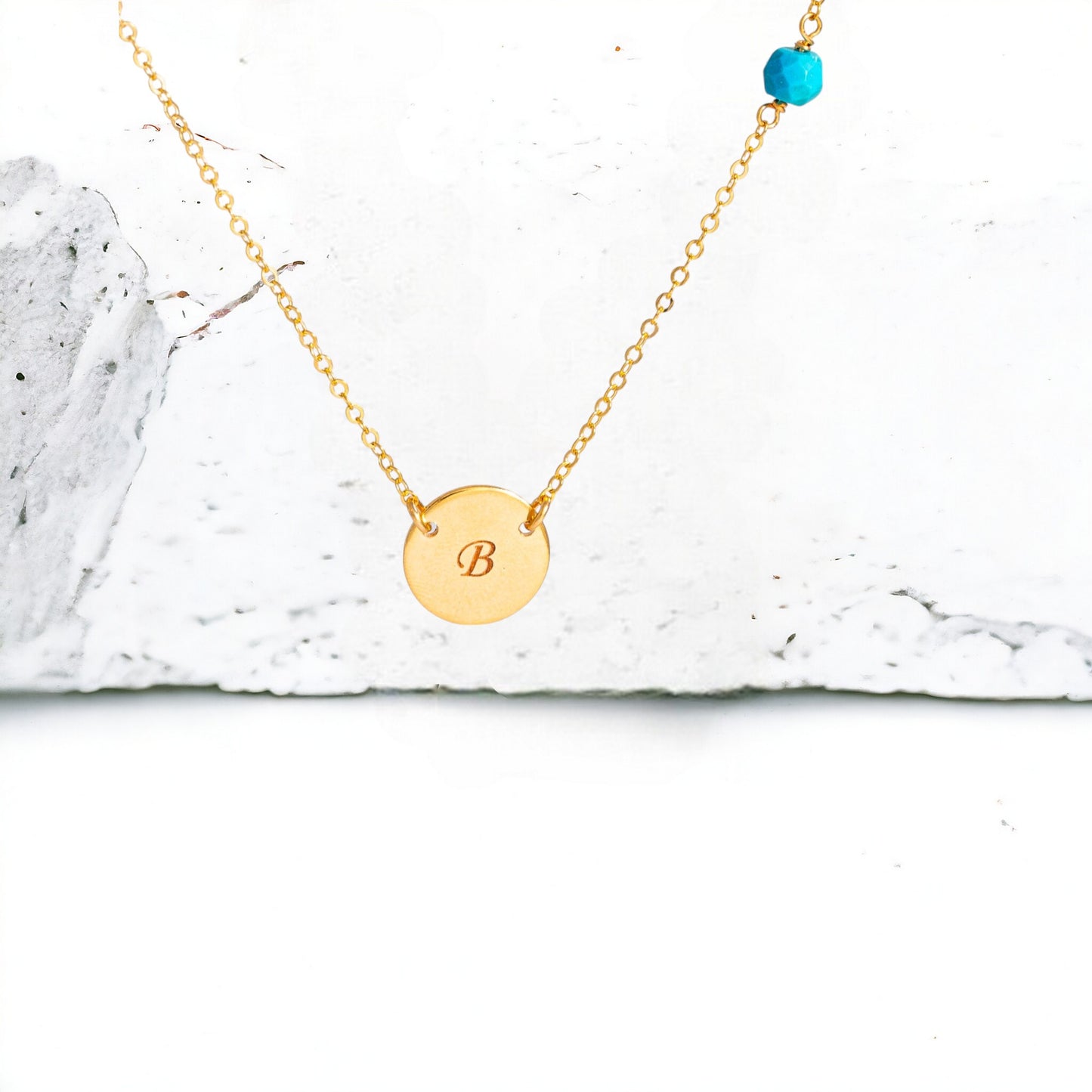 Initial Disc and Gemstone Necklace, 7/16" Disc