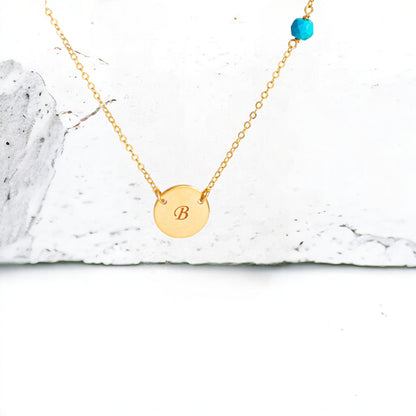 Initial Disc and Gemstone Necklace, 7/16" Disc