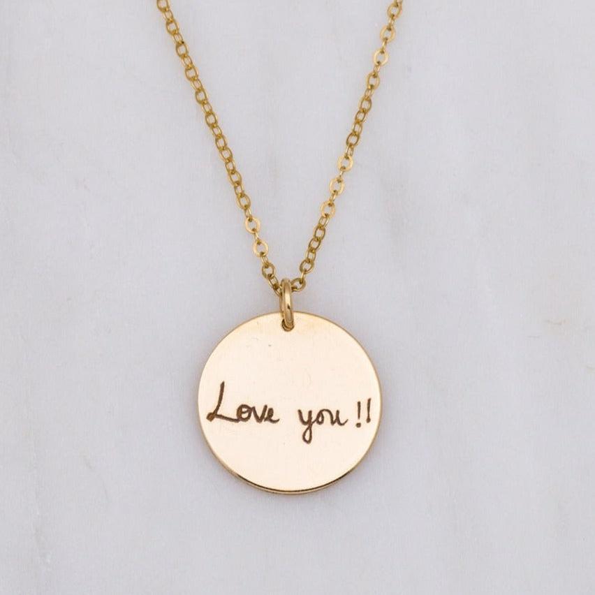 Actual Handwriting and Signature  Necklace, 1-inch Disc