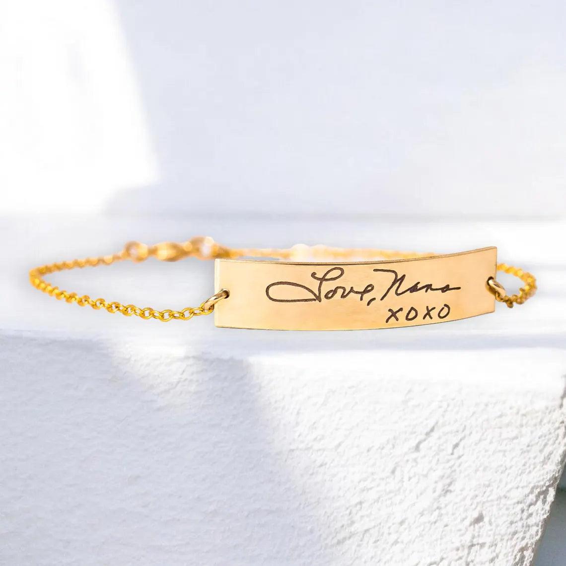 Personalized Actual Handwriting Wide Bar Bracelet