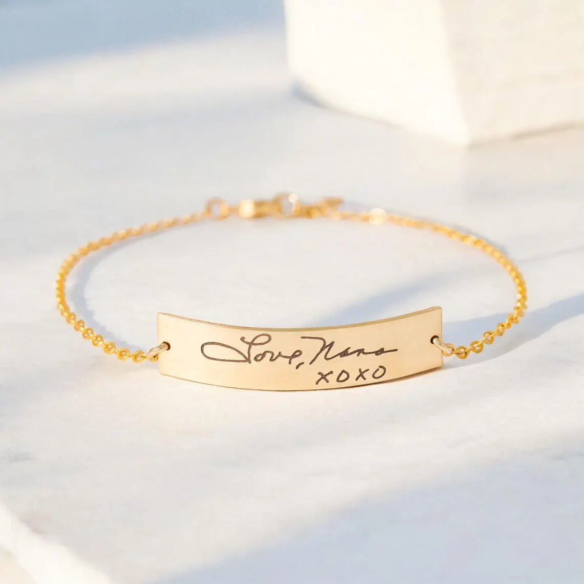 Personalized Actual Handwriting Wide Bar Bracelet