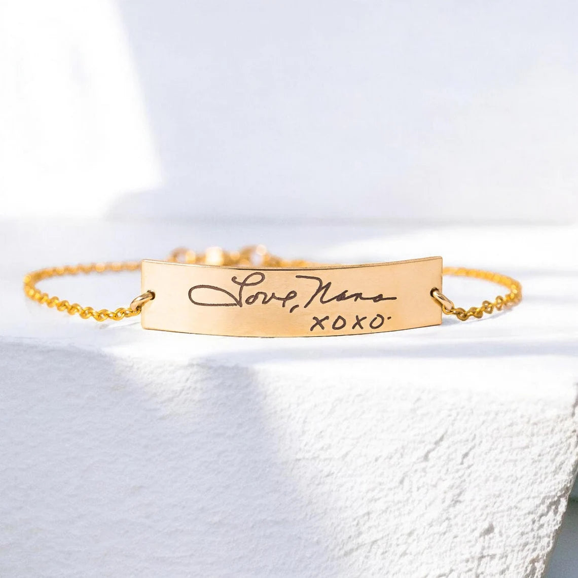 Personalized Actual Handwriting Wide Bar Bracelet