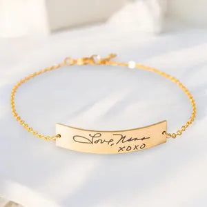 Personalized Actual Handwriting Wide Bar Bracelet