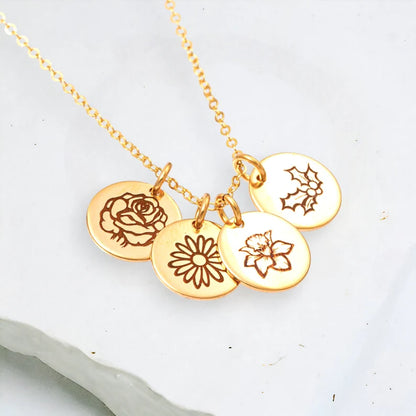 Birth Month Flower Necklace - Medium Disc