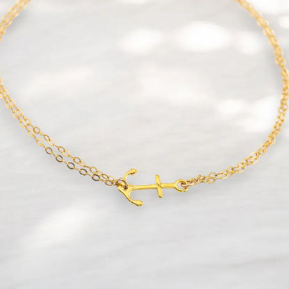 Gold Anchor Bracelet  with Double Chains