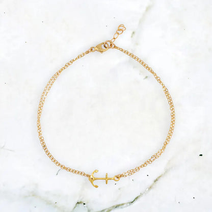 Gold Anchor Bracelet  with Double Chains