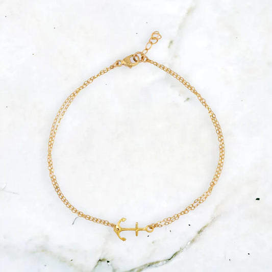 Gold Anchor Bracelet  with Double Chains