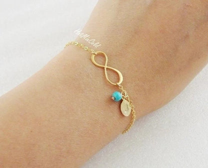 Infinity Birthstone Leaf Bracelet