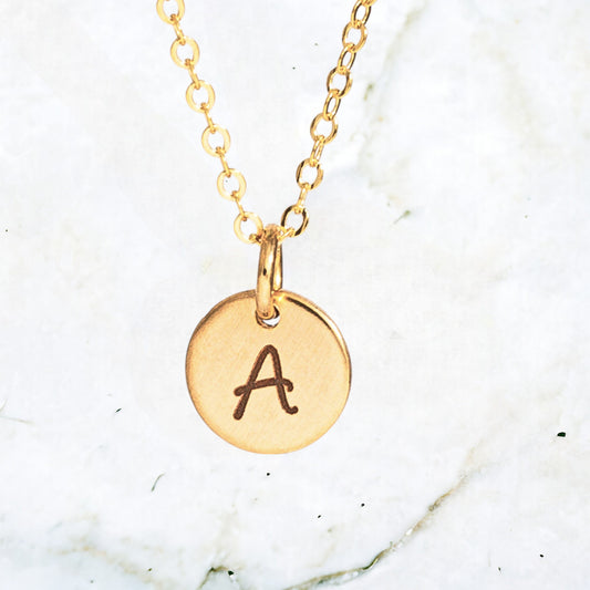 Delicate Initial Disc Necklace, 8mm Disc