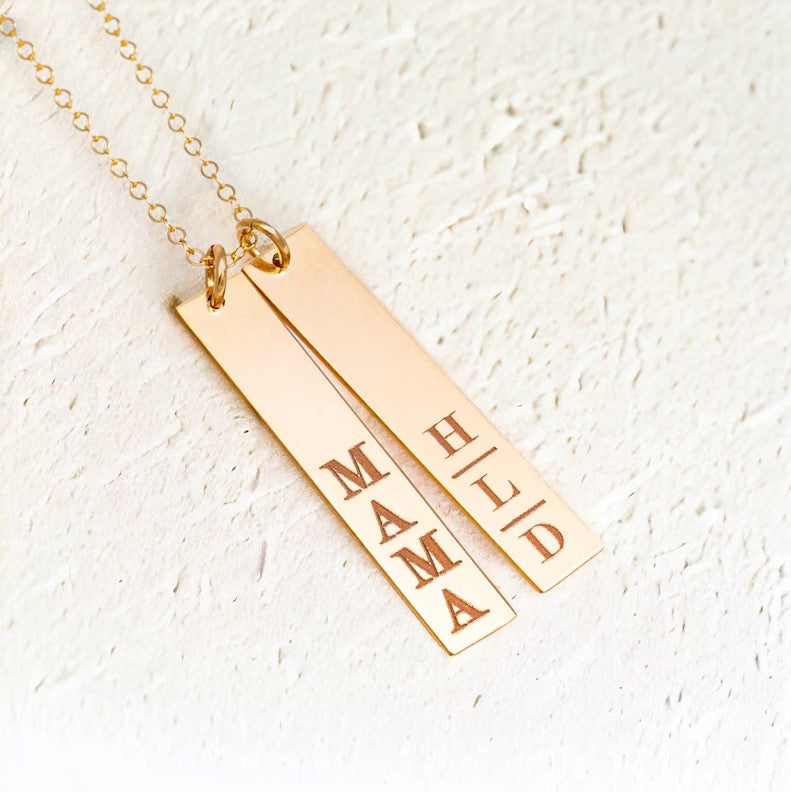 Nameplate 1 Vertical Bar Necklace, 1.25" Bar