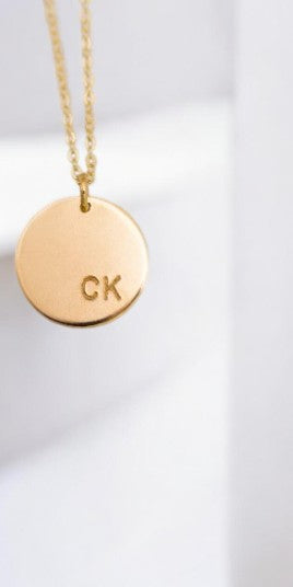 Large Charm Initial Necklace, 5/8" Disc