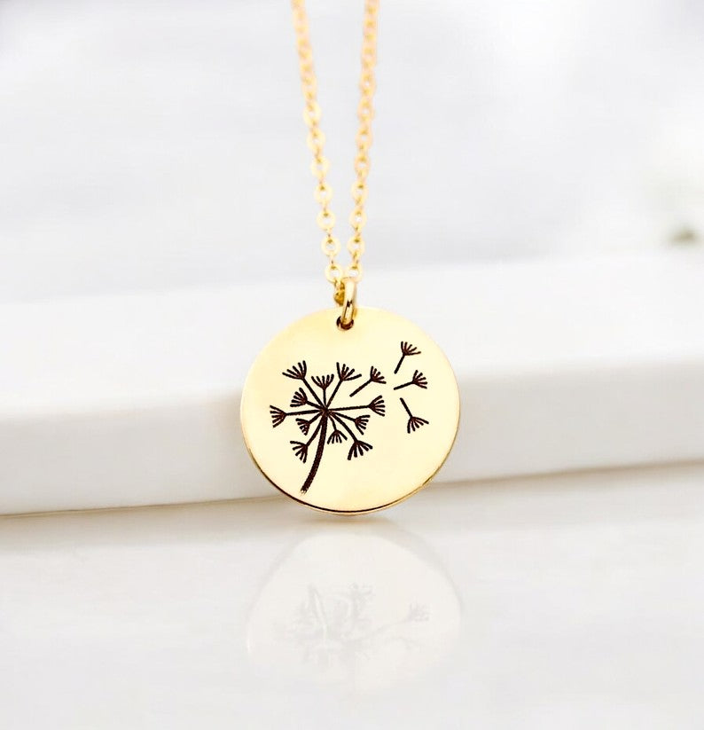 Dandelion Pendant Necklace, 5/8" Disc