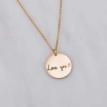 Actual Handwriting and Signature  Necklace, 1-inch Disc