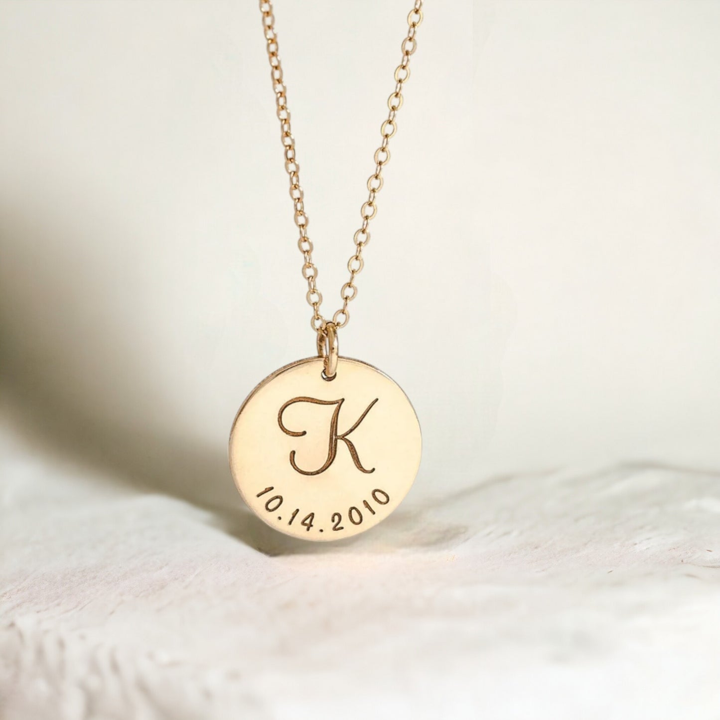 Initial and Date Necklace, 5/8" Disc