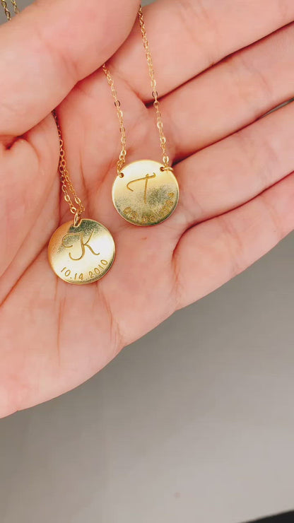 Mother Necklace with Kids Initial, 5/8" Disc