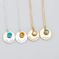 Custom Name Necklace with Birthstone, 5/8" Disc