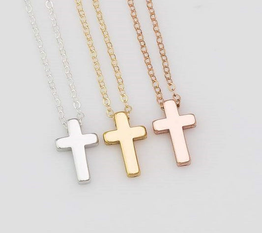 Minimal Tiny Sliding Cross Necklace